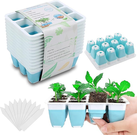 Hanaoyo 12 PCS Reusable Seed Starter Tray, 144 Cells Seed Starter Kit with Flexible Pop-Out Cells, Seedling Starter Trays for Seed Starter, Indoor Greenhouse Seeding Planting Growing