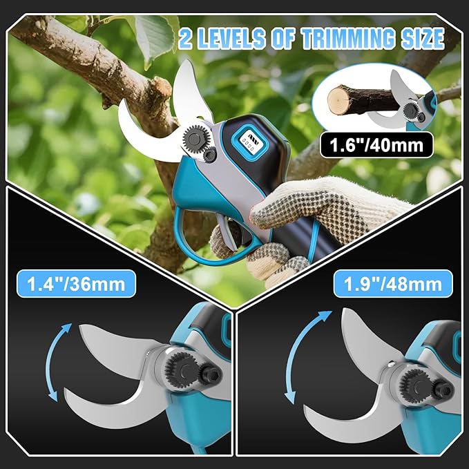 Cordless Electric Pruning Shears: 2-in-1 Pole Pruner with 21V 2×2000mAh Batteries, 14FT Reach, 1.9" Opening Diameter, 1000W Brushless Branch Cutter, SK5 Blade + Extra Blade for Gardening Trimming