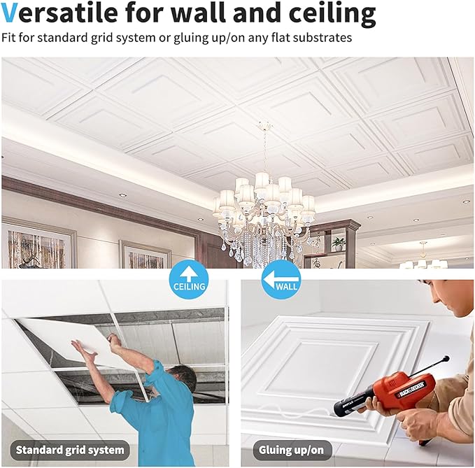 Art3d Drop Ceiling Tiles 24x24in., Wainscoting Panels Glue Up 2ft x 2ft