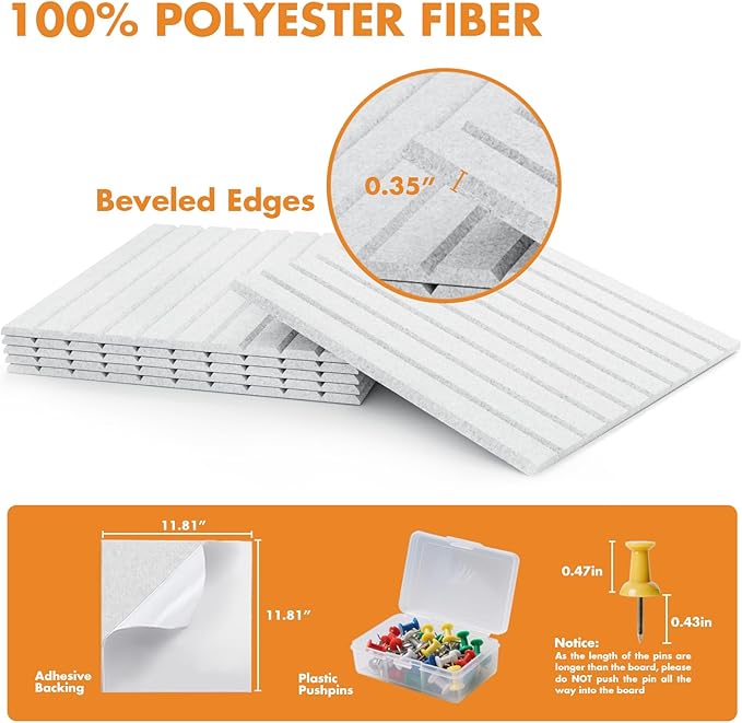 Cork Board Tiles for Wall with Push Pins, Removable 36" x 24" Slat Bulletin