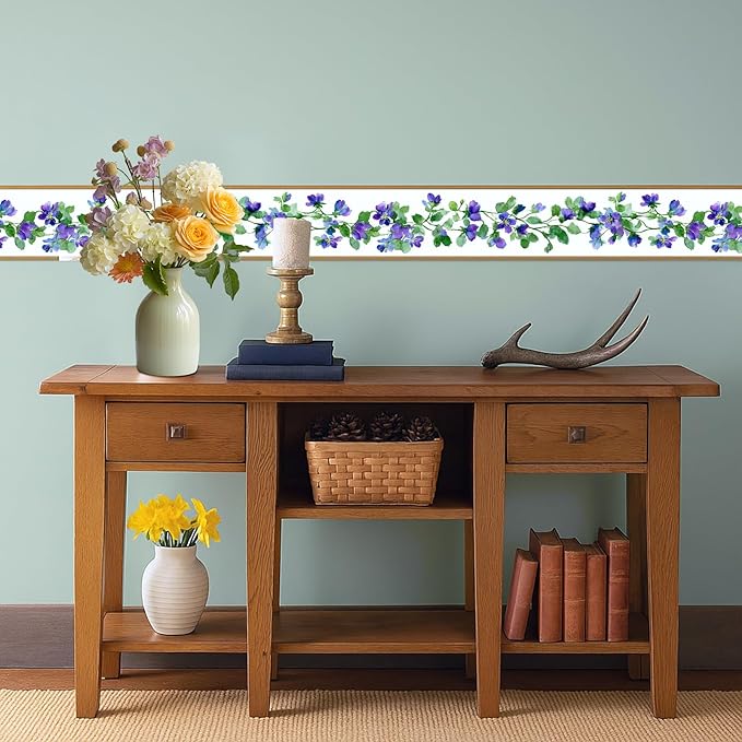 Purple Blue Floral Wallpaper Border 196x4 Inch Peel and Stick Wall Border Self