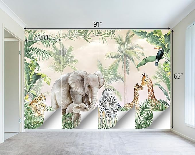 Tropical Animal Plants wallpeper Nursery Kids Bedroom Elephant wall Mural