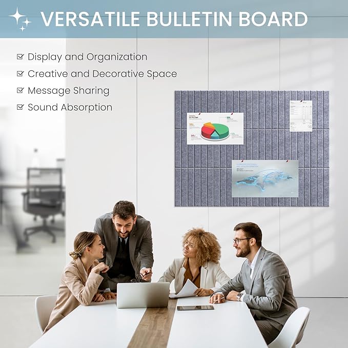Large Cork Bulletin Board for Wall 36"x24", 6 Pack Felt Slat Wall Panel Tiles