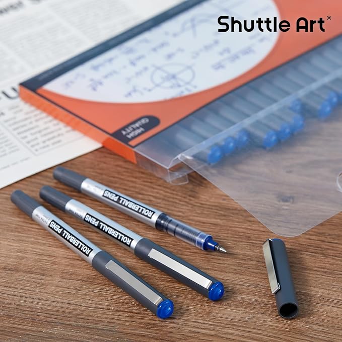Shuttle Art RollerBall Pens, 25 Pack Blue Fine Point Roller Ball Pens, 0.5mm Liquid Ink Pens for Writing Journaling Taking Notes School Office
