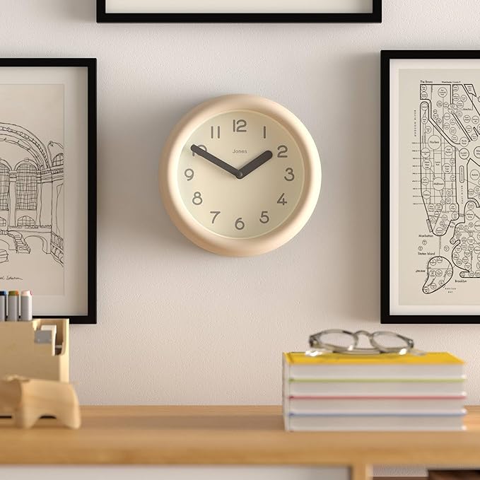 JONES CLOCKS® Fuze wall Clock | Small Round Clock | Beige | Playful Modern