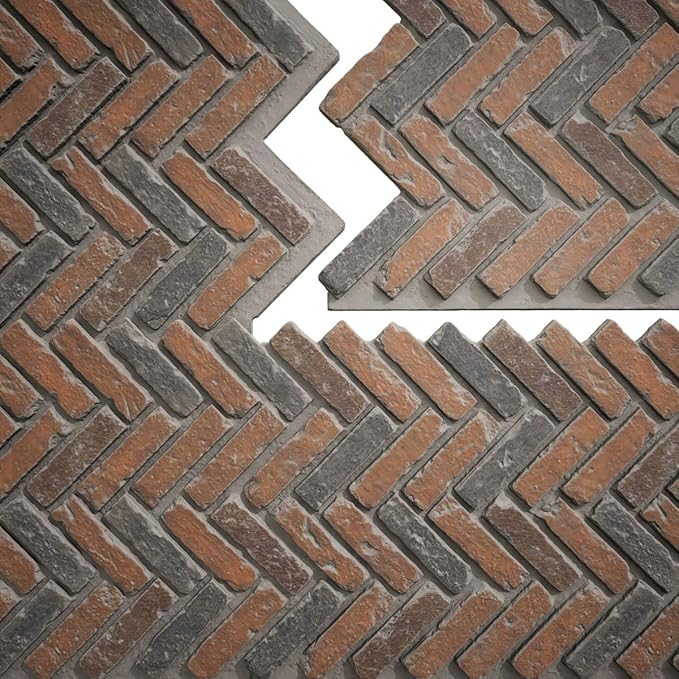 EverStone Herringbone Faux Brick Panel, 46 1/2"W x 25 1/4"H x 1"D, Clay Creek