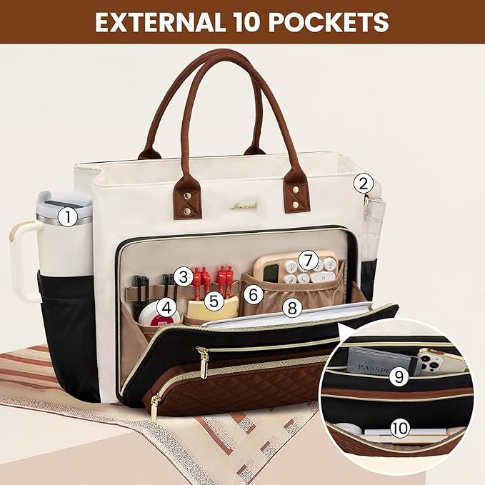 LOVEVOOK Laptop Tote Bag for Women With Large Cup Holder, Work Bags Teacher Nurse Bag, 17.3 Inch Professional Briefcase Business Travel Large Purses Handbag Gifts, Diaper Bag With Multi-Pockets