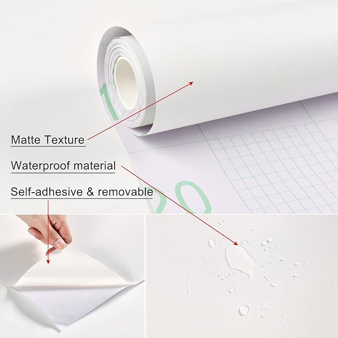 FUKU MON 24"x394" White Peel and Stick Wallpaper Matte Solid Textured Embossed