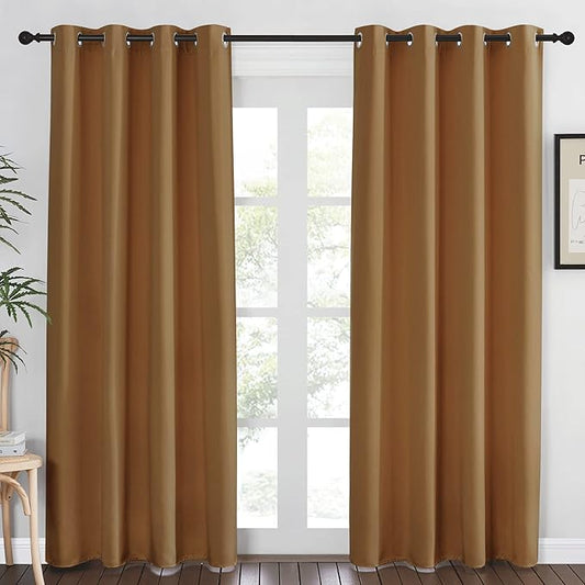 NICETOWN Gold Brown Curtain 84 inch Long