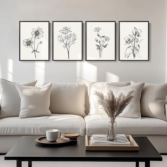 Framed Black and White Floral Wall Art