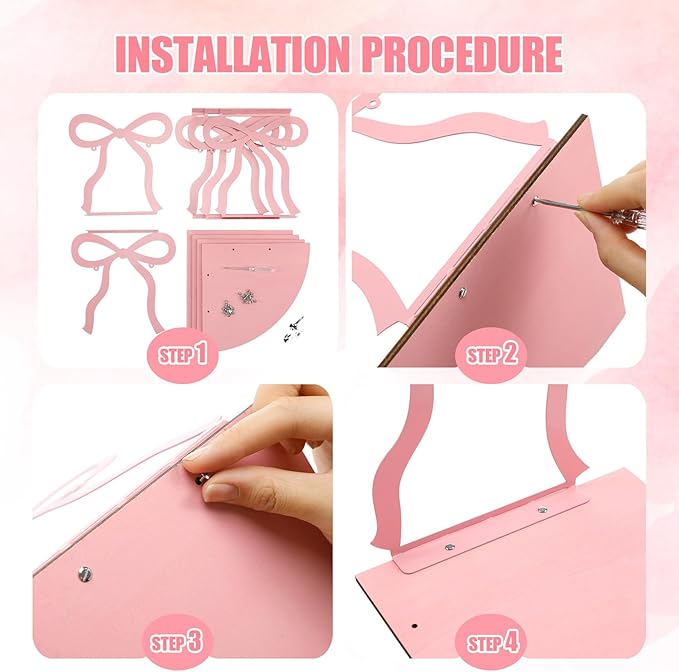 Kathfly 4 Tie Pink Bow Corner Shelf Wall Mounted Pink Floating Wood Corner