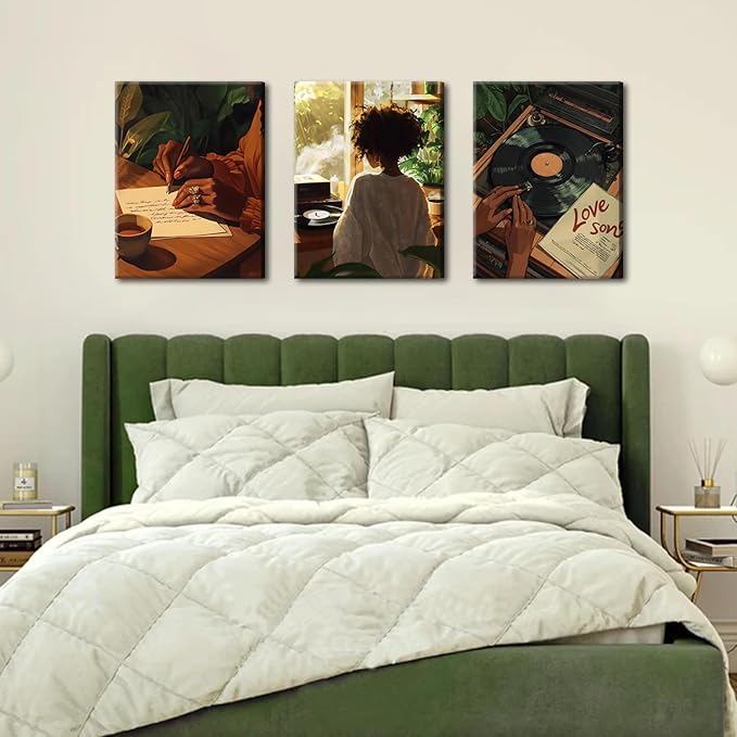 Black Woman Wall Art Set of 3 Fashion Black Girl Wall Decor, Trendy African
