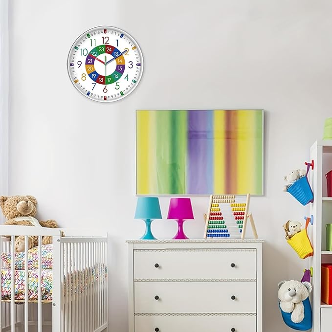 XFM Wall Clock for Kids 16 Inch Kids Teaching Wall Clocks Battery Operated
