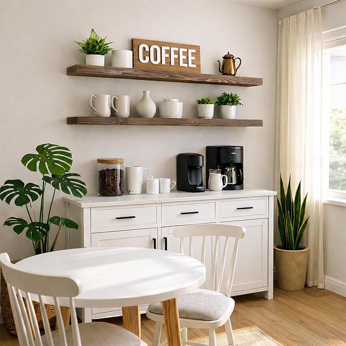 60 Inch Floating Shelves, 8-Inch Deep High-End Solid Wood Long Floating Shelves
