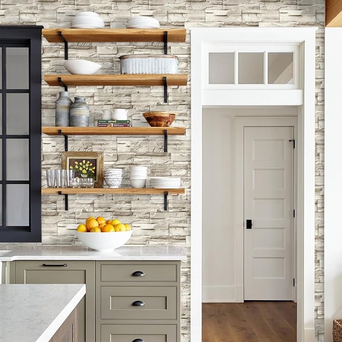 Jeweluck Stone Wallpaper Peel and Stick Brick Wallpaper 17.7”×118.1” Brick