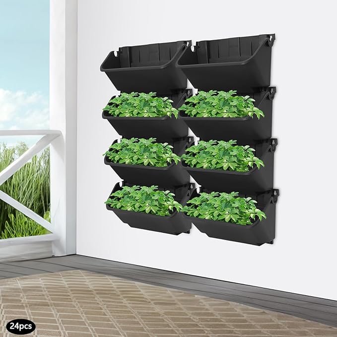24 Pots Wall Mounted Planter, Plastic Wall Vertical Planter,