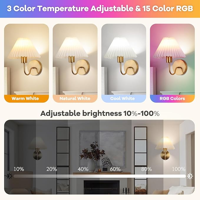 Wireless Wall Sconce Sets of 2, Pleated Shades Rechargeable Battery Operated