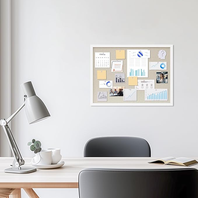DAHAPYBOO Cork Board with Linen White, Bulletin Board 23"x17" Hanging Corkboards