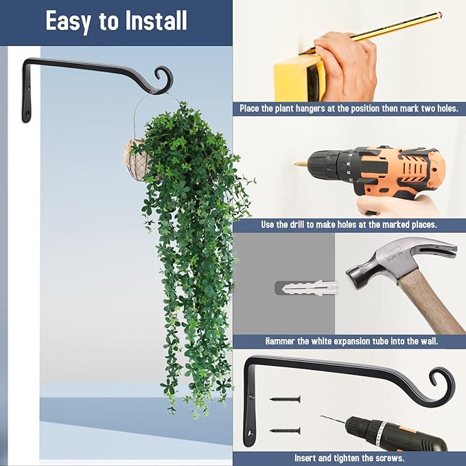 FEED GARDEN Wall Hooks for Hanging Plants 10 Inch
