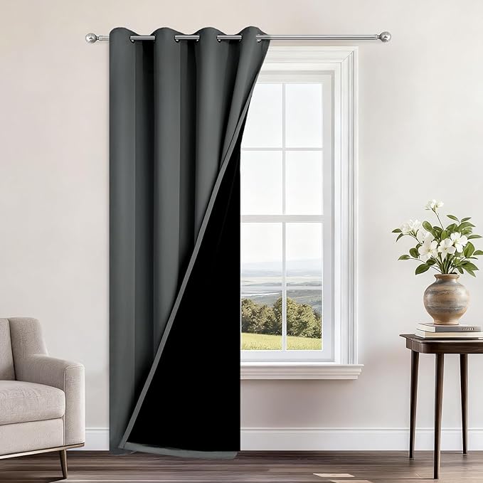 Yakamok 100% Blackout Curtains 96 Inches Long, 2 Thick Layers Heat and Full