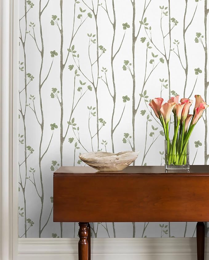 Timeet Green Leaf Wallpaper 16" x 197" Boho Floral Peel & Stick Removable