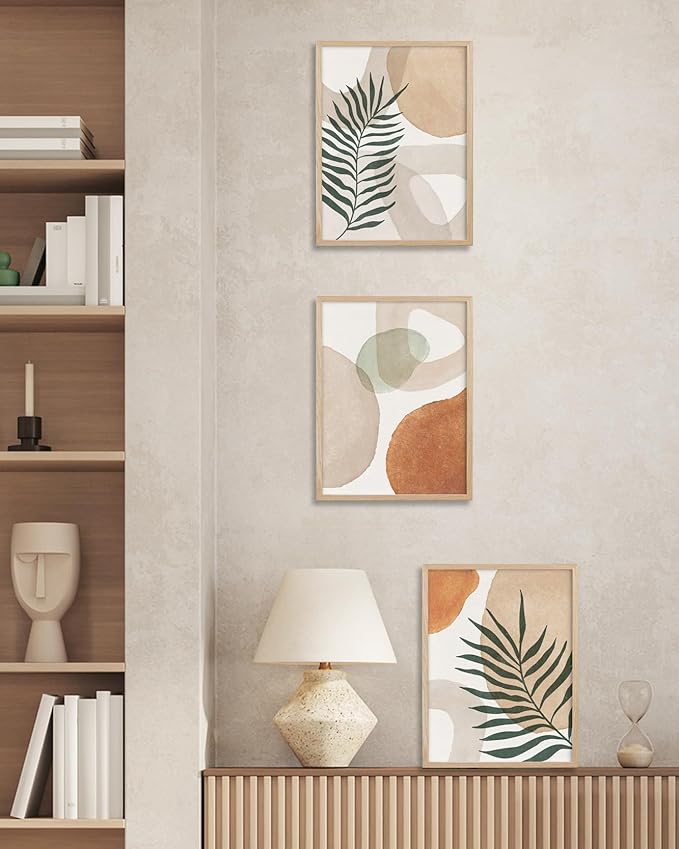 HesenDot Unframed Neutral Boho Wall Art Set of 3, 12x16in Botanical Leaves