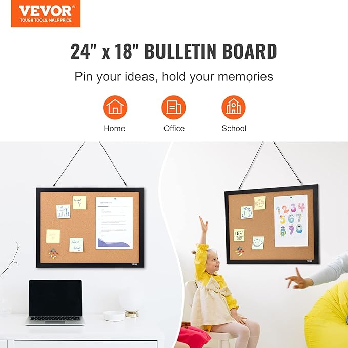 VEVOR Cork Board for Walls, Double-Sided Cork 24" x 18" Bulletin Board Vision