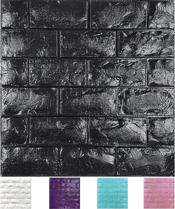30PCS 3D Wall Panels Peel and Stick Faux Brick Wallpaper Black Self Adhesive