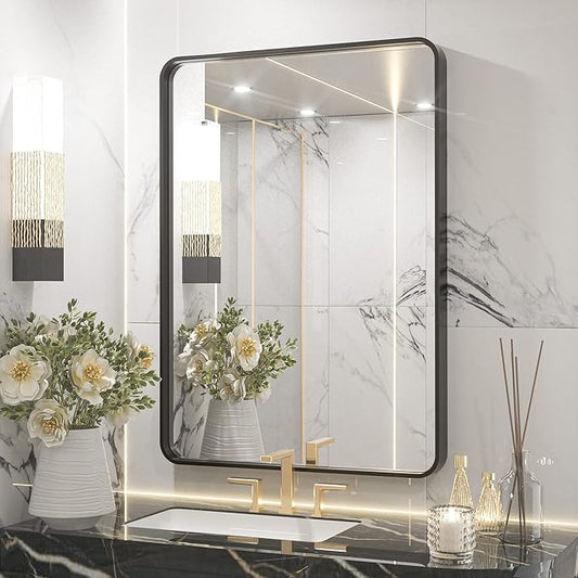 TETOTE Black Framed Mirrors for Bathroom, 2 Inch Thick Frame 22 x 30 Inch