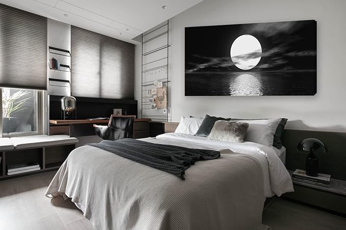 Cao Gen Decor Art S06475 Wall Art Canvas Sea White Full Moon in Night Picture