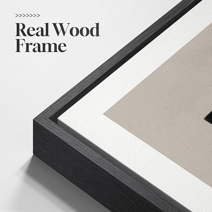 Large Framed Black and White Neutral Abstract Wall Art