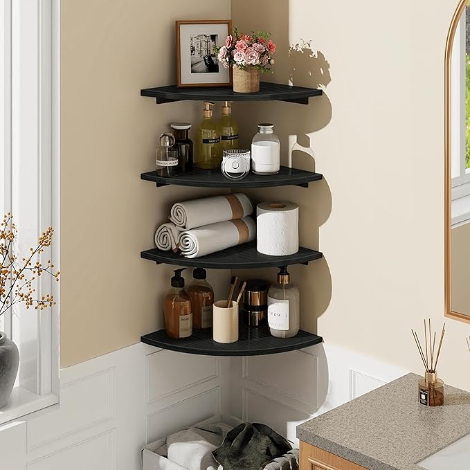Homode Corner Shelf Wall Mount, 4 Tier Rounded Corner Floating Shelves