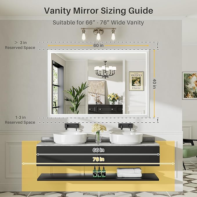 60x40 Inch White Bathroom Mirror