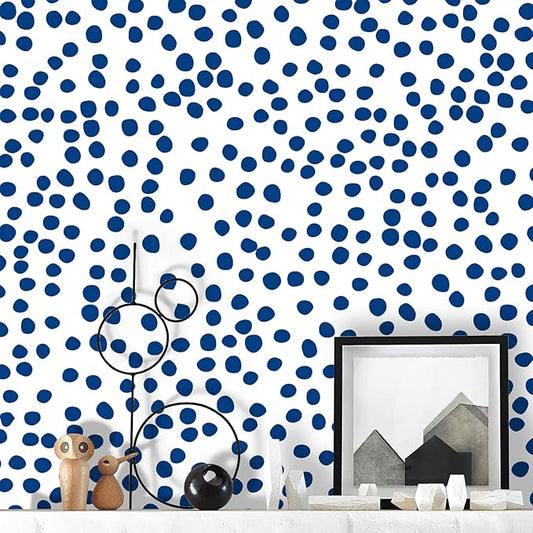 Jeweluck Blue Polka Dot Peel and Stick Wallpaper Blue and White Contact Paper