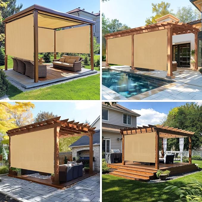 Custom Size Sesame Patio Shades Roll up Outdoor Roller Shade Crank Wand Blind