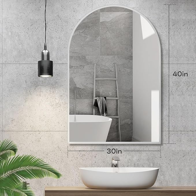 30" x 40" Silver Arched Mirror, Large Arch Bathroom Vanity and Wall Decor Mirror