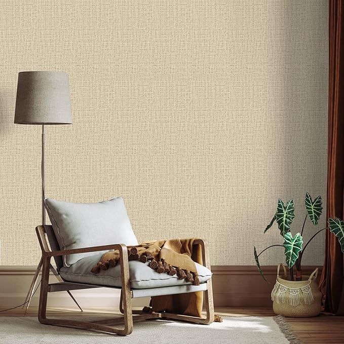 TANONE Khaki Contact Paper Peel and Stick Wallpaper, Grasscloth Beige Wallpaper