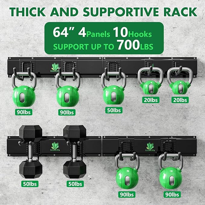 64" Garage Tool Organizer Wall Mount - 720lbs Garden Tool Organizer with Adjustable Hooks, Heavy Duty Metal Garage Storage Rack