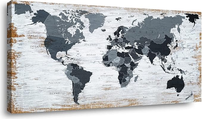 World Map Canvas Wall Art Decor Black Wall Decor Office World Map Wall Art