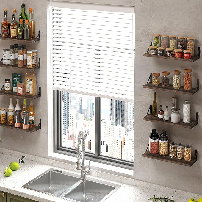 Fixwal Floating Shelves, Width 4.7in Rustic Wood Wall Shelves Set of 8