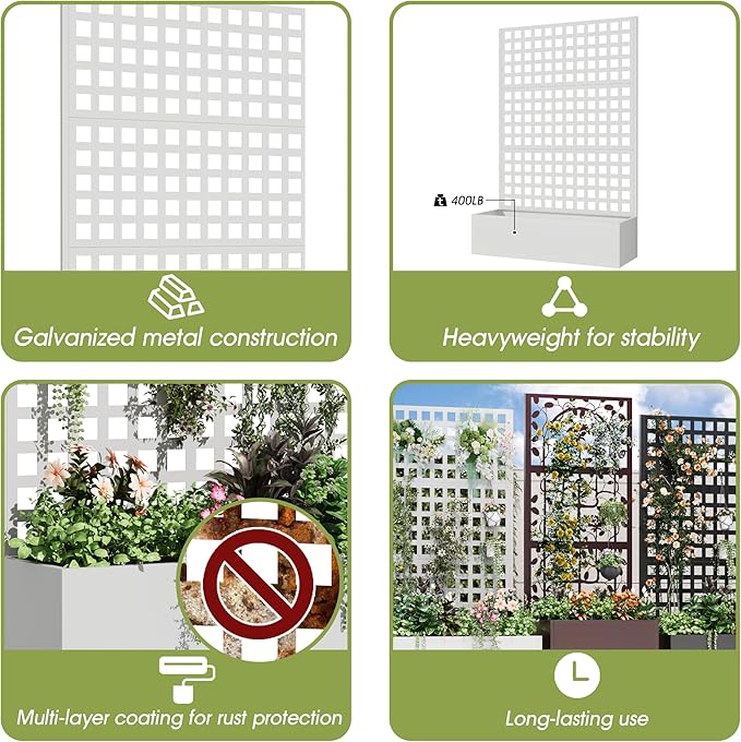 Metal Planter Box with Trellis, Planter Box Trellis with Privacy Screen and