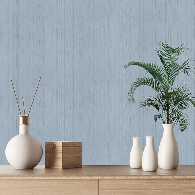 Blue Grasscloth Peel and Stick Wallpaper Texture Self-Adhesive Contact Paper