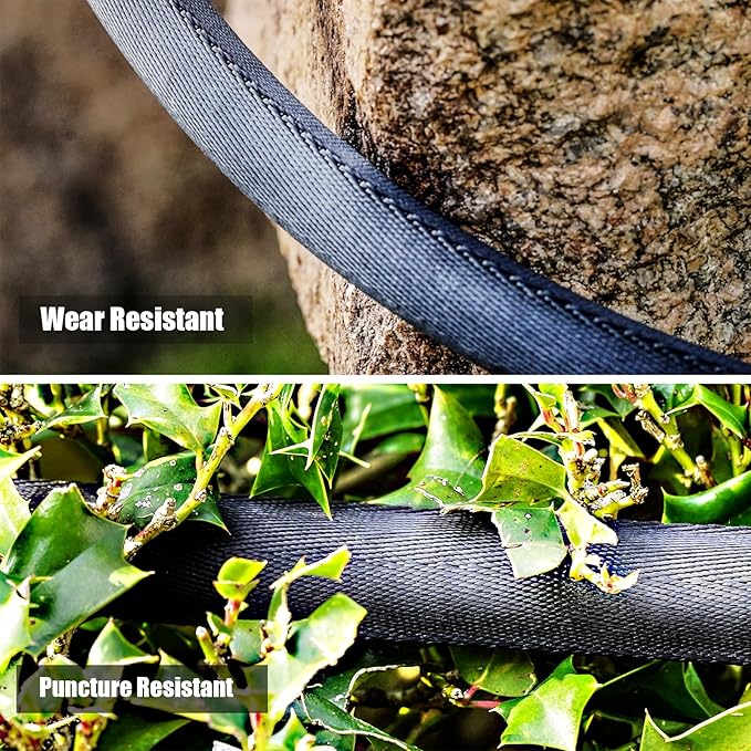 Non-Expandable Garden Hose 50feet, with 10 Function Hose Nozzle, Tough & Flexible, Lightweight, Crush Resistant Fittings, Kink & Tangle Free, Rust Proof（Black）