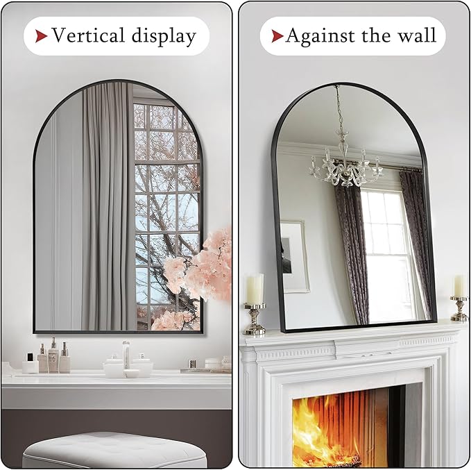 Large Black Arched Mirror, Arched Top Bathroom Vanity Mirror