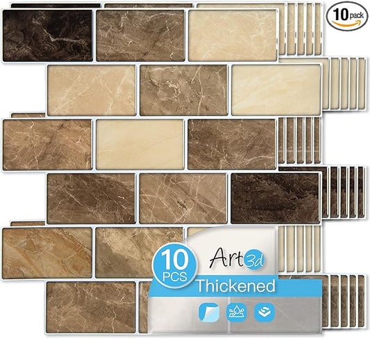 Art3d Peel and Stick Backsplash Tiles – 12"x12" Yellow Jasper Thicker Design