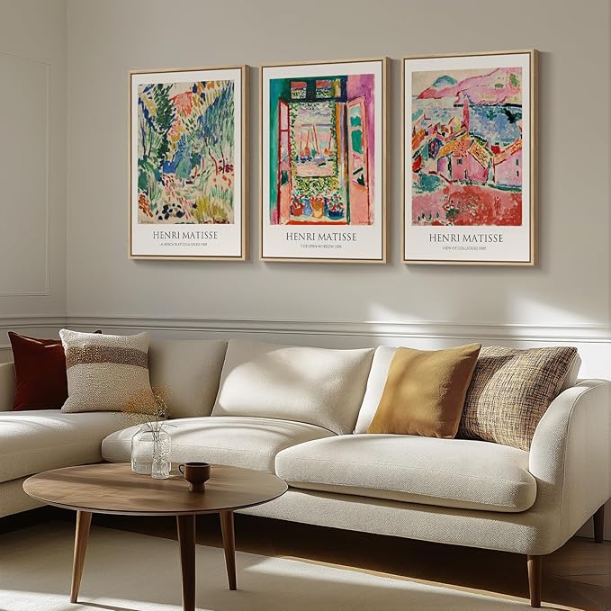 Large Framed Matisse Wall Art for Living room, 3 Piece Colorful Abstract Canvas