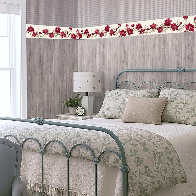 Cherry Blossom Wallpaper Border 196x4 Inch Red Flower Peel and Stick Wall