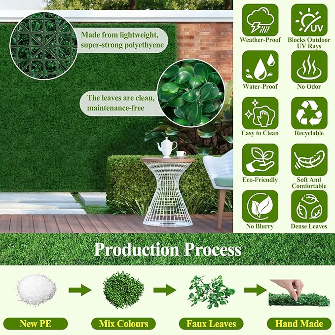 25Pcs Artificial Grass Wall Panels 10" X 10" Greenery Backdrop UV-Protected