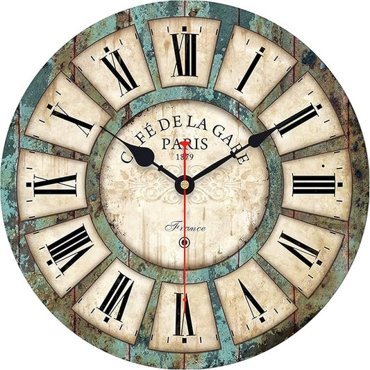 VIKMARI 14 Inch Wooden Wall Clock Battery Operated Retro Rustic Decorative Clock
