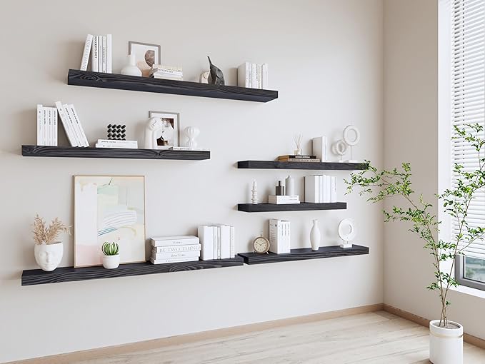 Wood Floating Shelves Set of 2, 36 Inch Long, 8 Inch Deep Solid Wood Wall
